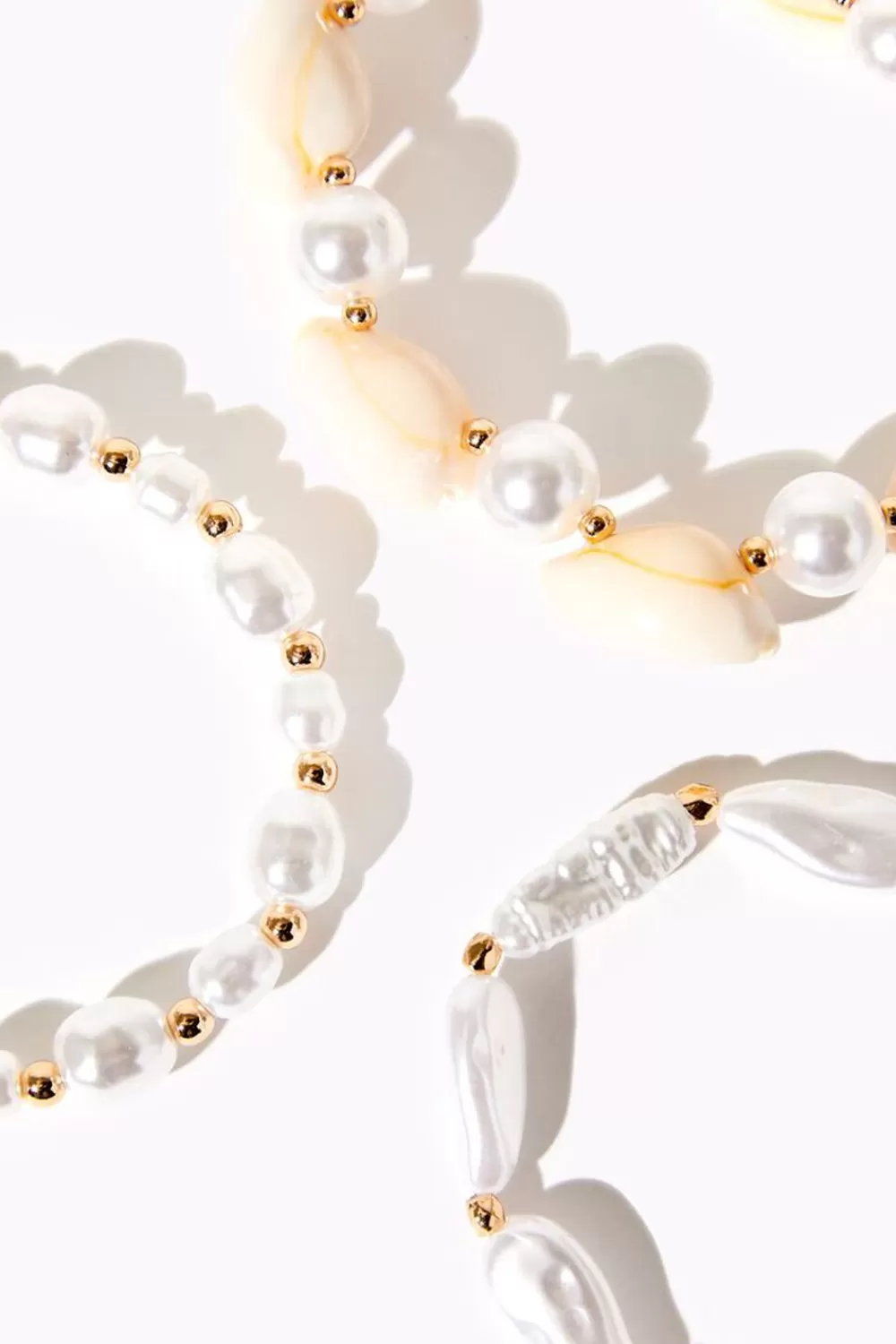 Bracelets>Forever 21 Faux Pearl & Shell Bracelet Set Gold/Ivory