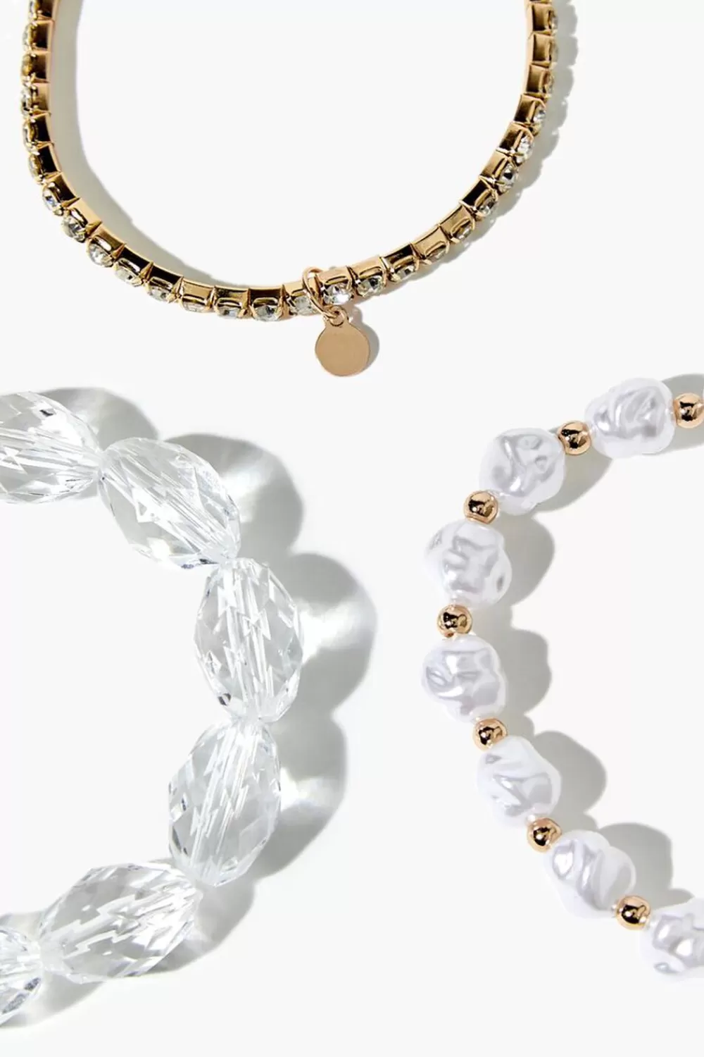 Bracelets>Forever 21 Faux Pearl Beaded Bracelet Set Gold/Clear