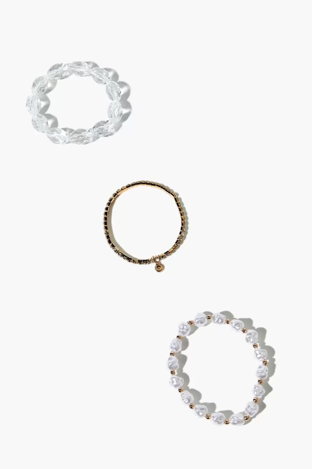 Bracelets>Forever 21 Faux Pearl Beaded Bracelet Set Gold/Clear