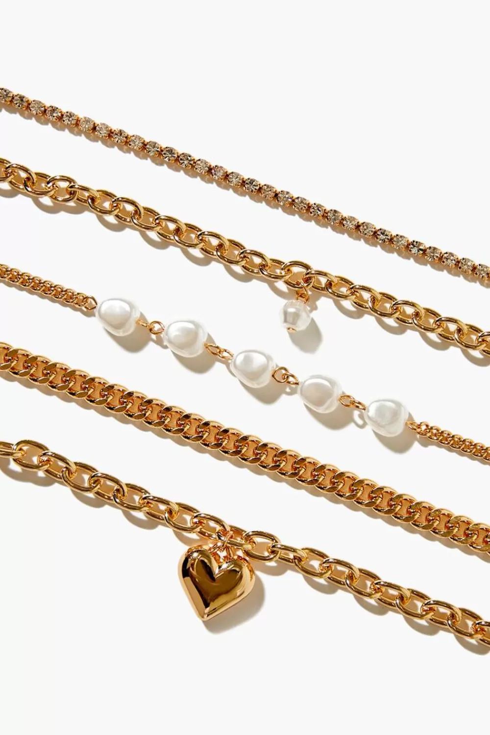 Bracelets>Forever 21 Faux Pearl Chain Bracelet Set Gold/Clear