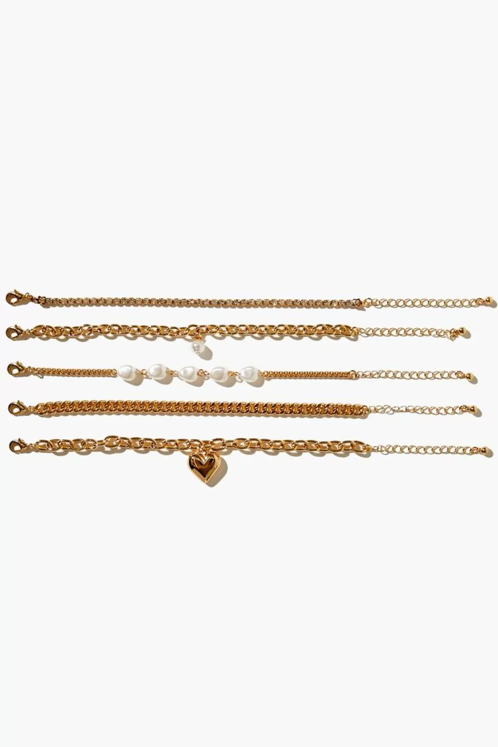 Bracelets>Forever 21 Faux Pearl Chain Bracelet Set Gold/Clear