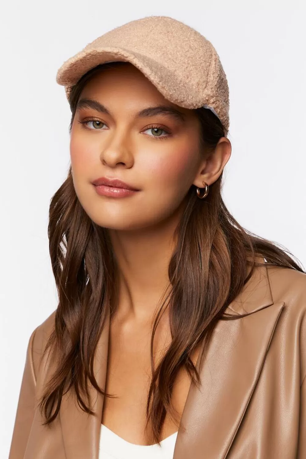 Hats + Beanies>Forever 21 Faux Shearling Baseball Cap Beige