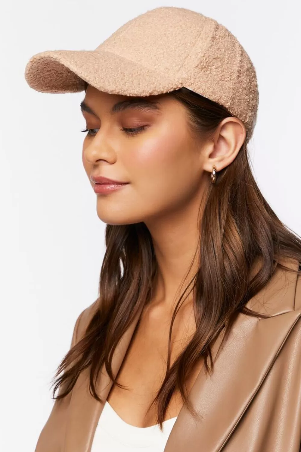 Hats + Beanies>Forever 21 Faux Shearling Baseball Cap Beige