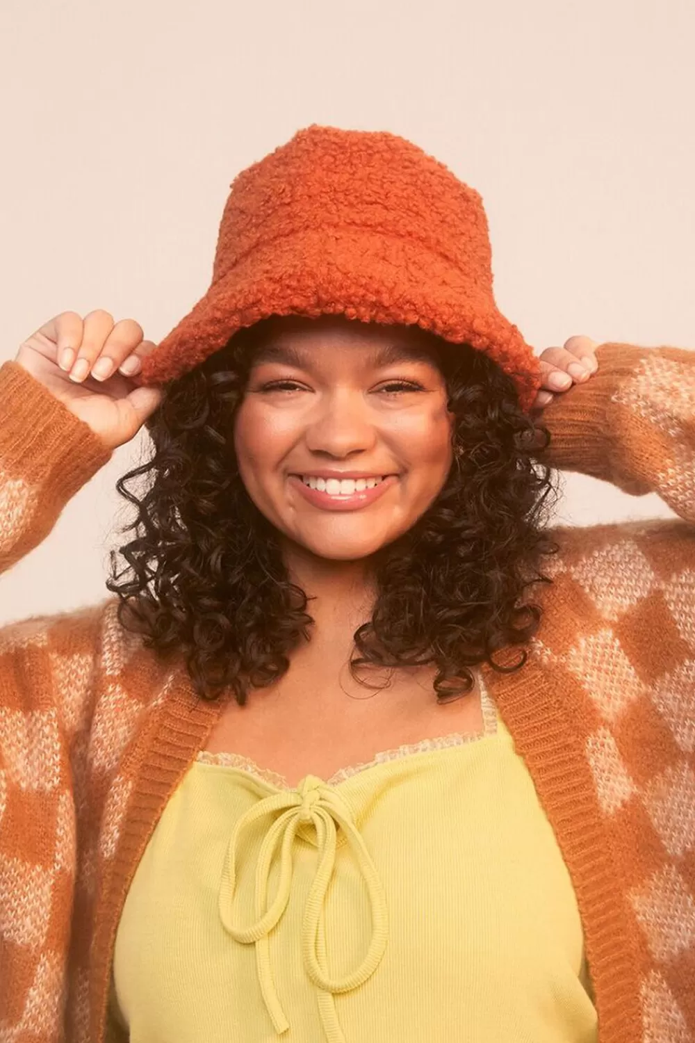 Hats + Beanies>Forever 21 Faux Shearling Bucket Hat Chestnut