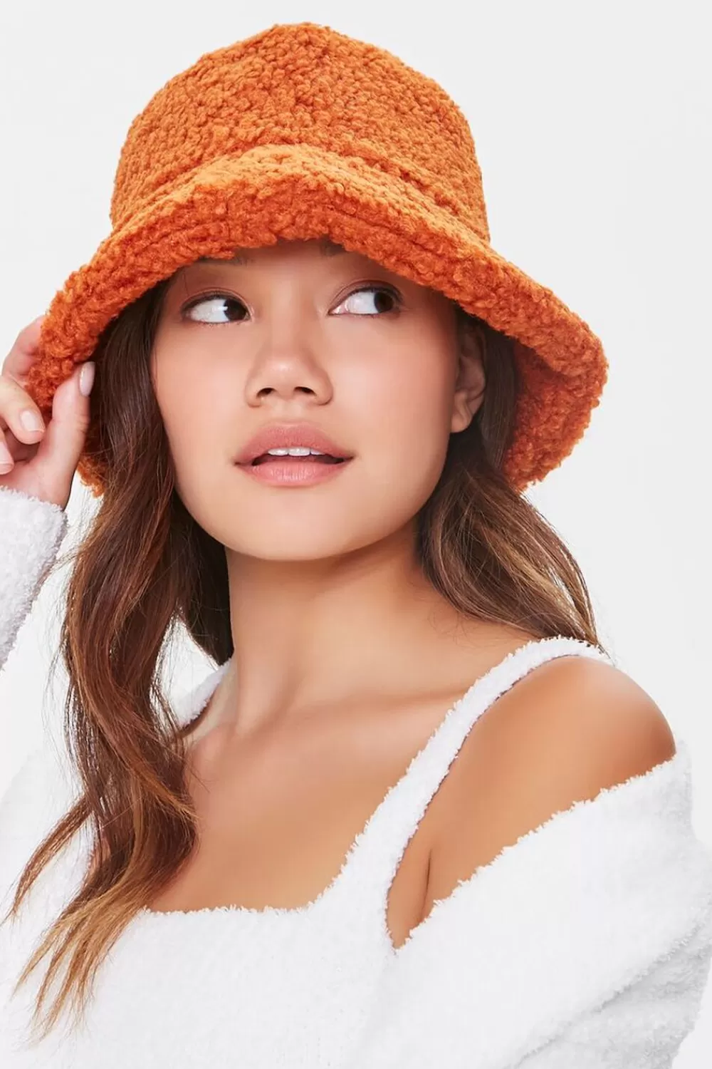 Hats + Beanies>Forever 21 Faux Shearling Bucket Hat Chestnut