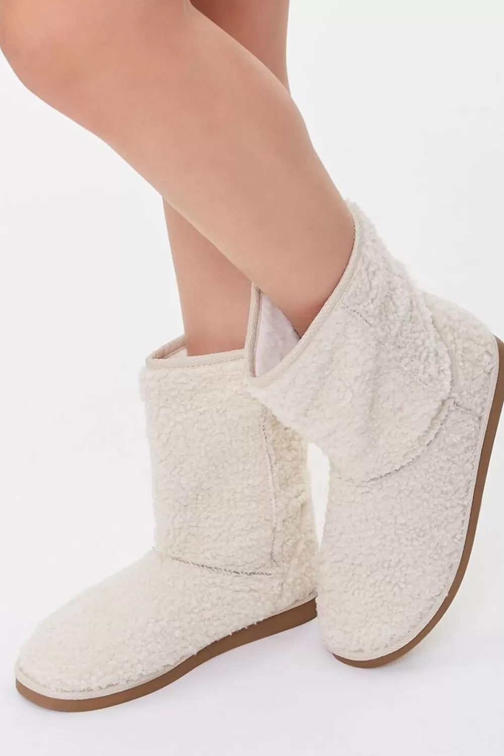 Boots + Booties>Forever 21 Faux Shearling Slip-On Booties Cream