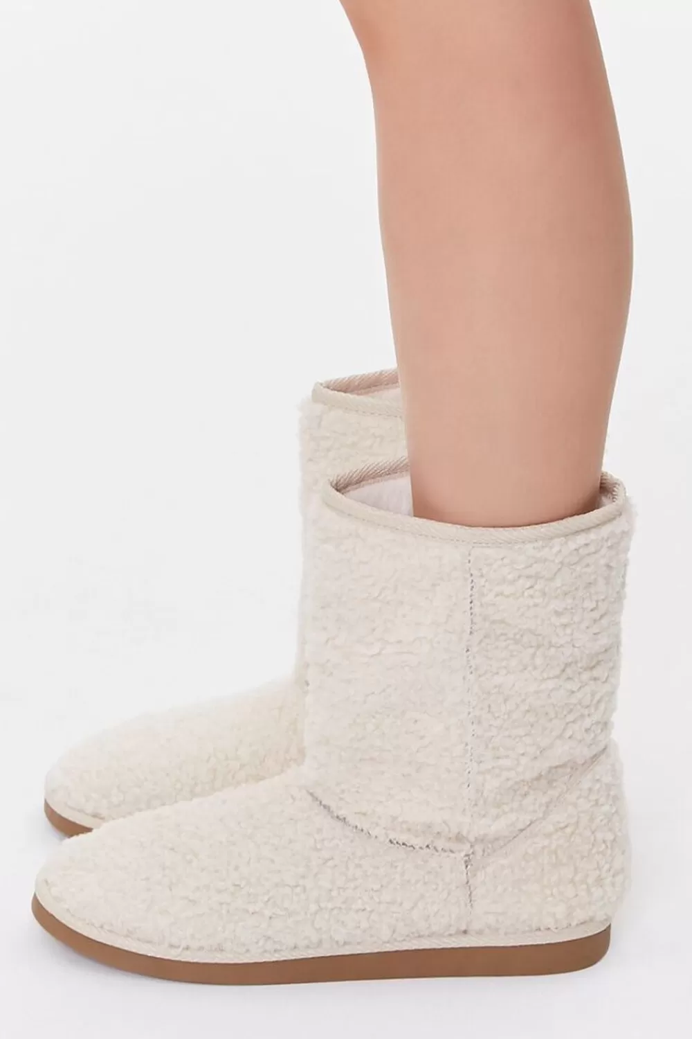 Boots + Booties>Forever 21 Faux Shearling Slip-On Booties Cream