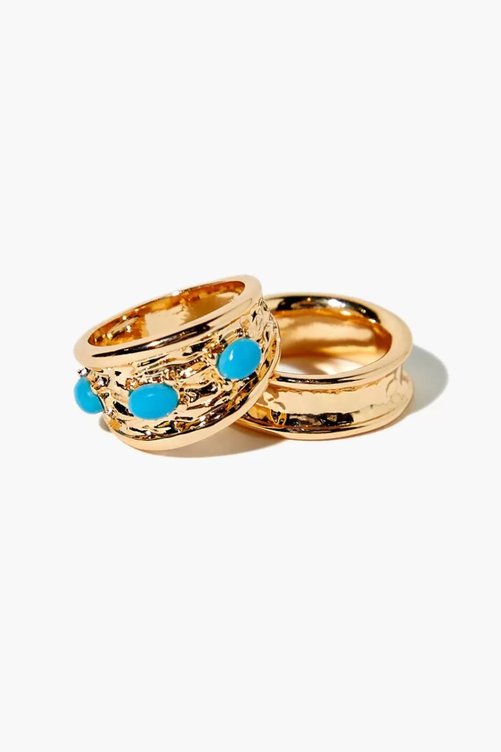 Rings>Forever 21 Faux Stone Concave Ring Set Gold/Blue