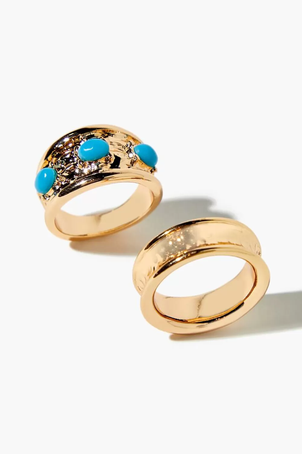 Rings>Forever 21 Faux Stone Concave Ring Set Gold/Blue