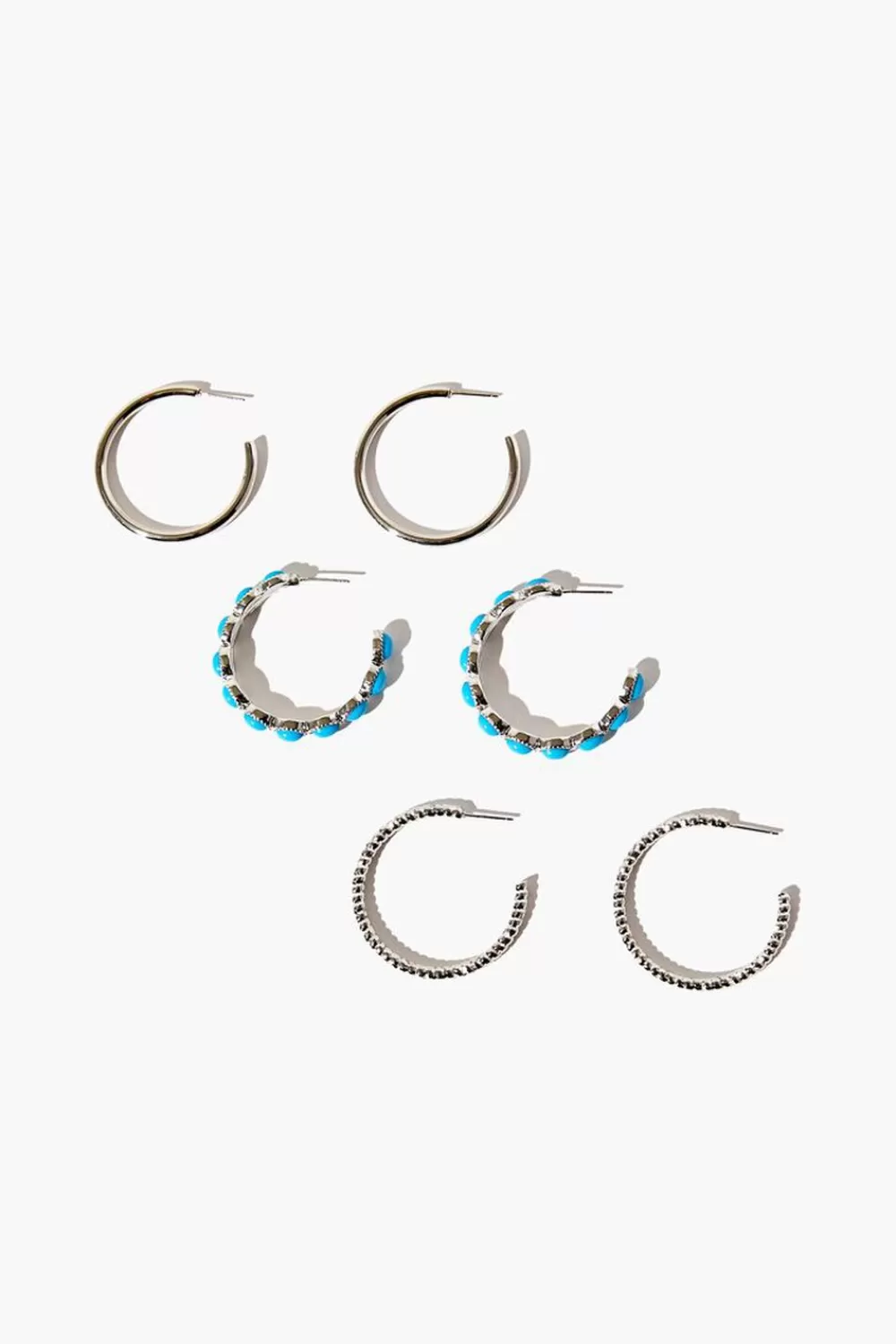 Earrings>Forever 21 Faux Stone Hoop Earring Set Silver/Blue