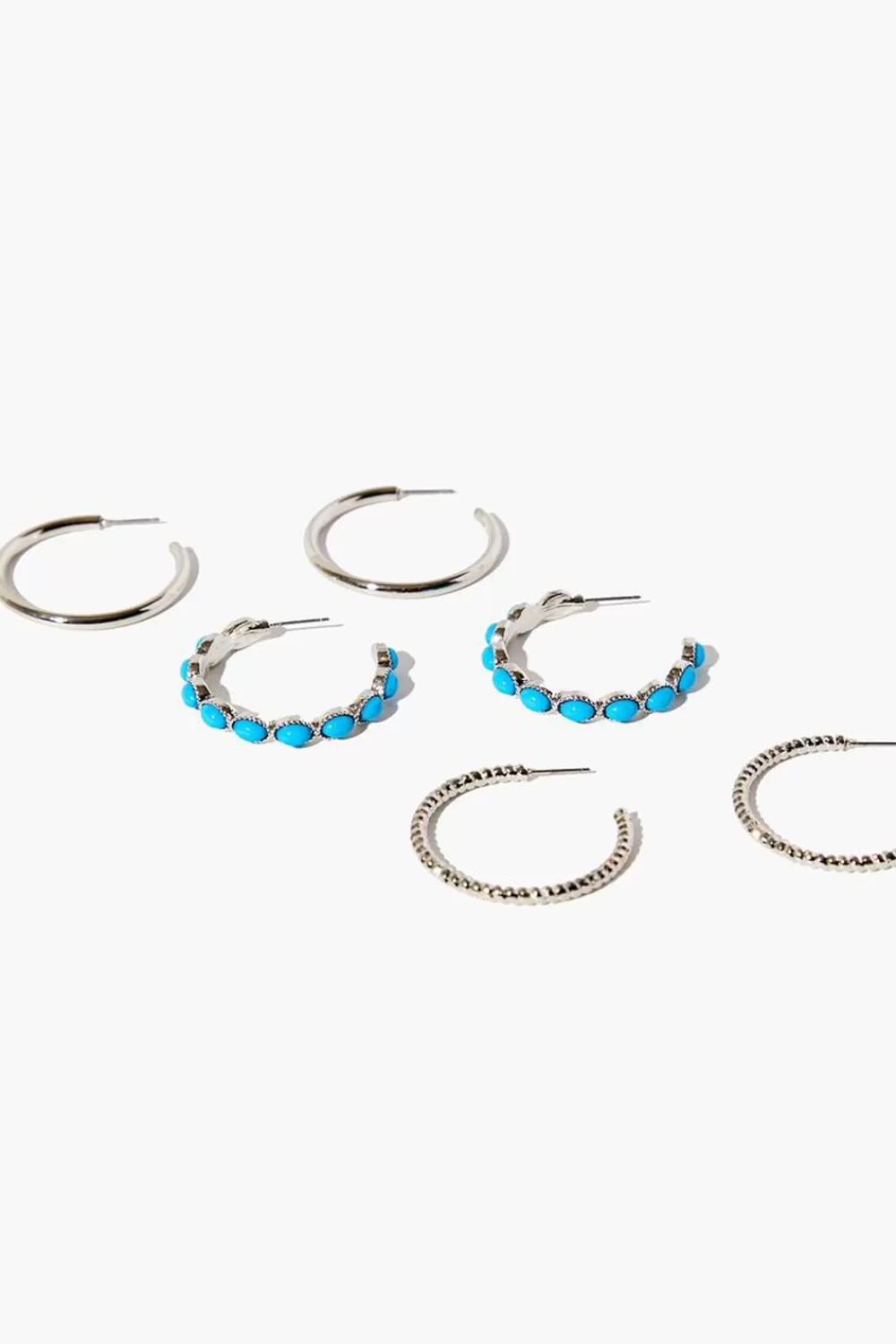 Earrings>Forever 21 Faux Stone Hoop Earring Set Silver/Blue