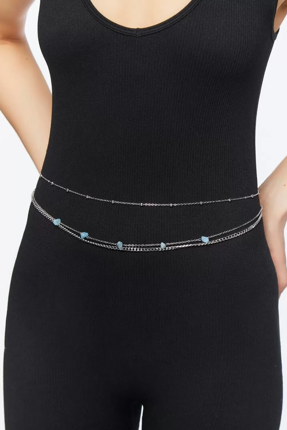 Body Jewelry>Forever 21 Faux Stone Layered Belly Chain Silver/Blue
