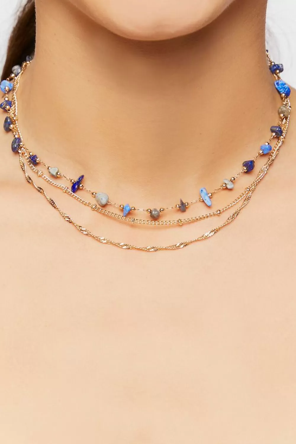 Necklaces>Forever 21 Faux Stone Layered Necklace Blue/Gold