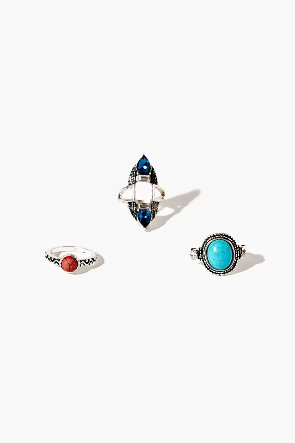 Rings>Forever 21 Faux Stone Ring Set Silver/Blue