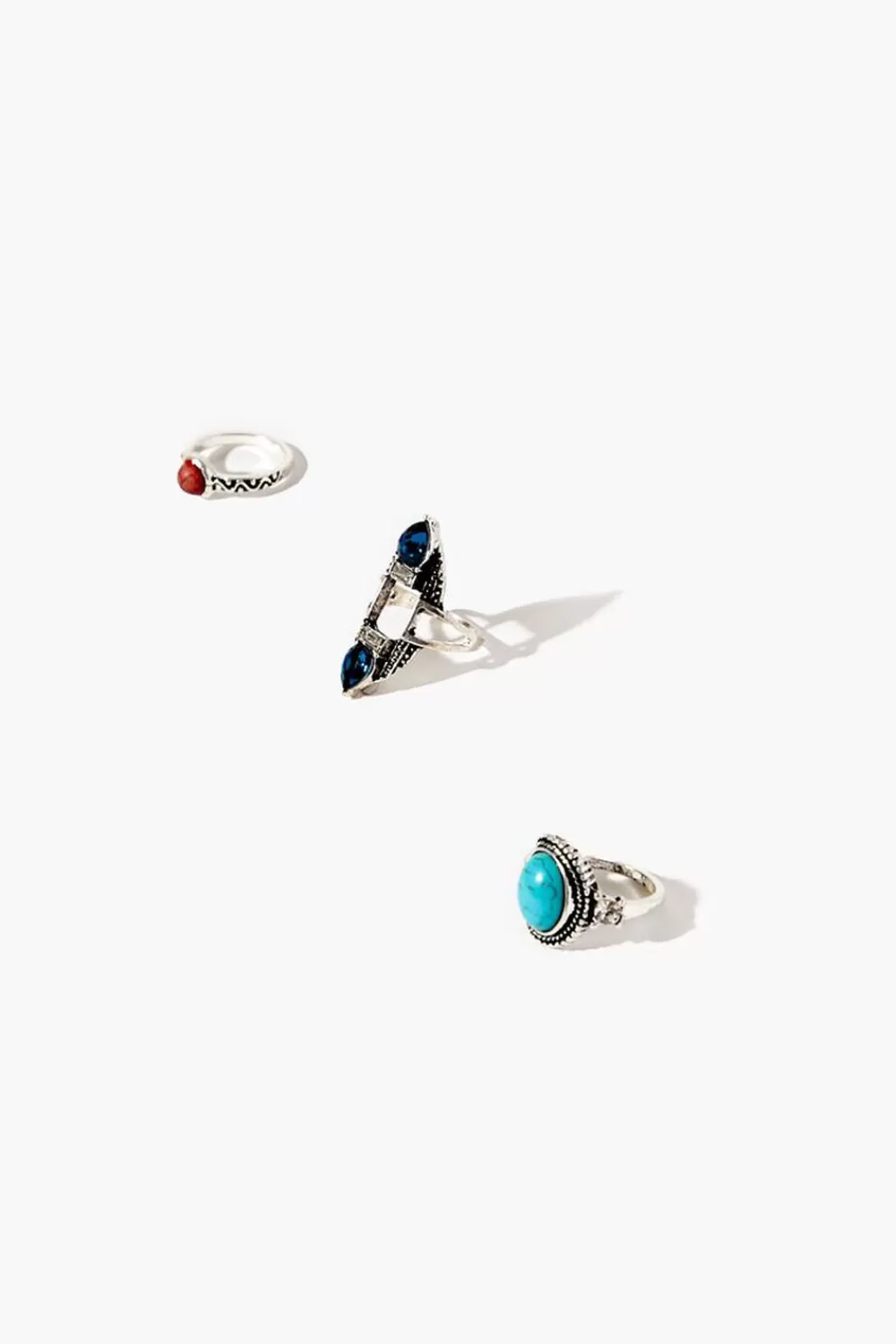Rings>Forever 21 Faux Stone Ring Set Silver/Blue