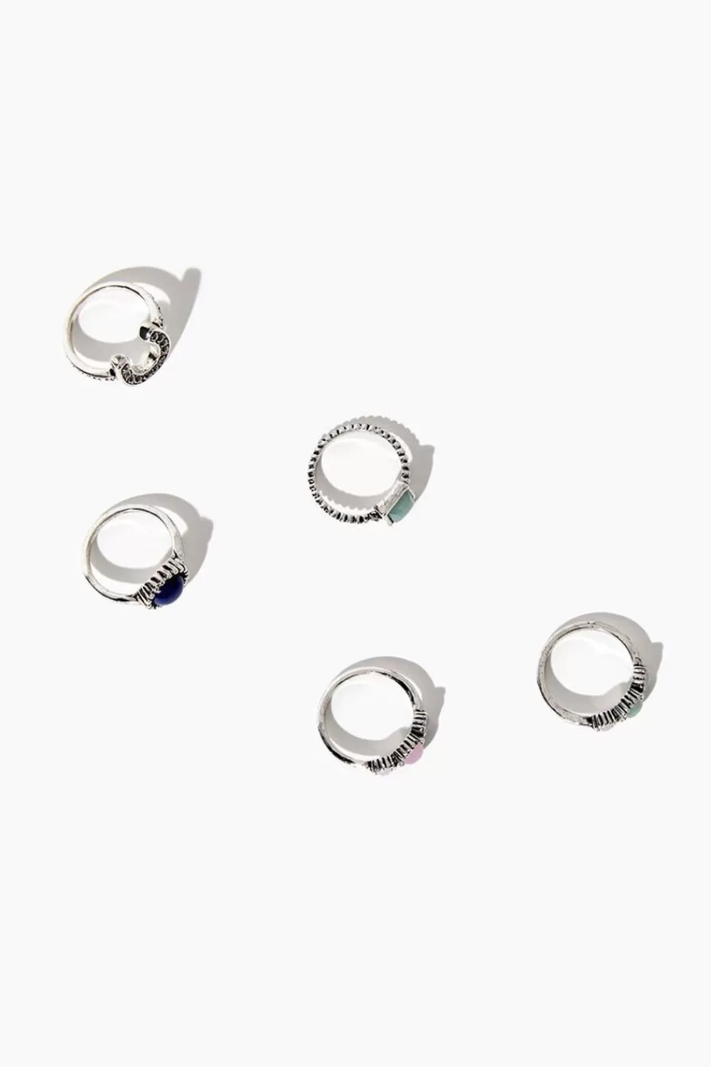 Rings>Forever 21 Faux Stone Ring Set Silver/Blue