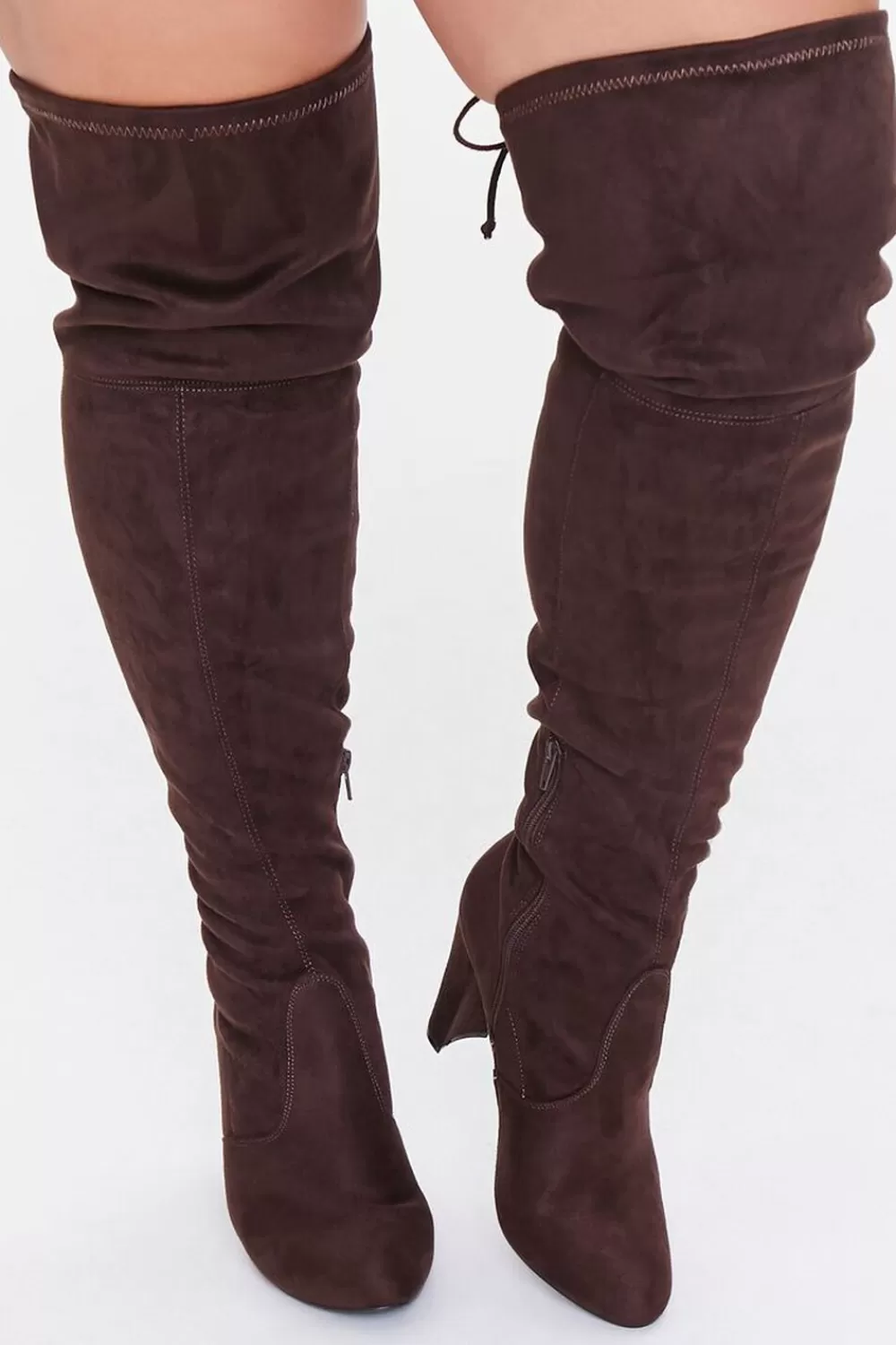 Boots + Booties>Forever 21 Faux Suede Block Heel Boots (Wide) Brown