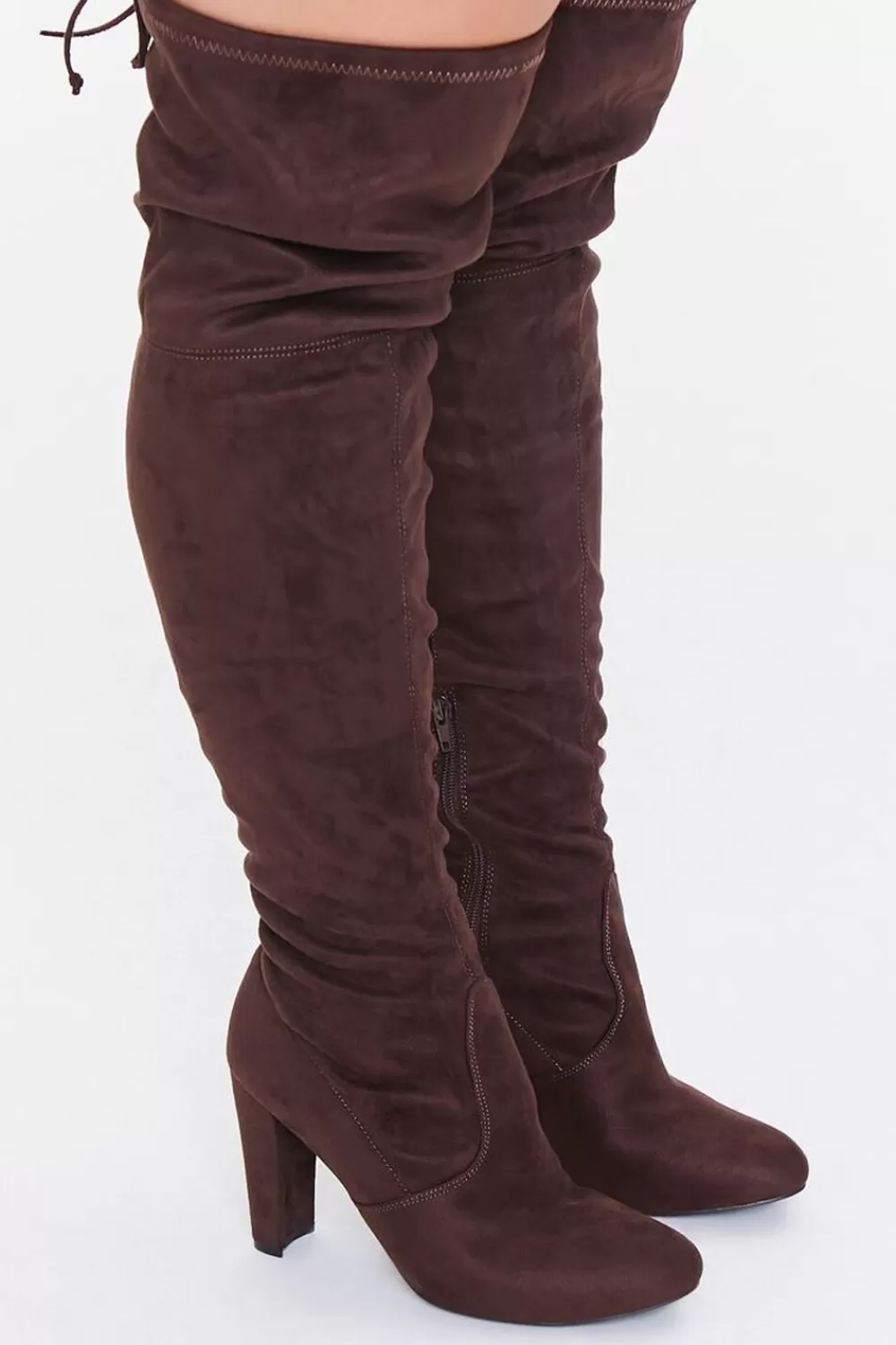 Boots + Booties>Forever 21 Faux Suede Block Heel Boots (Wide) Brown
