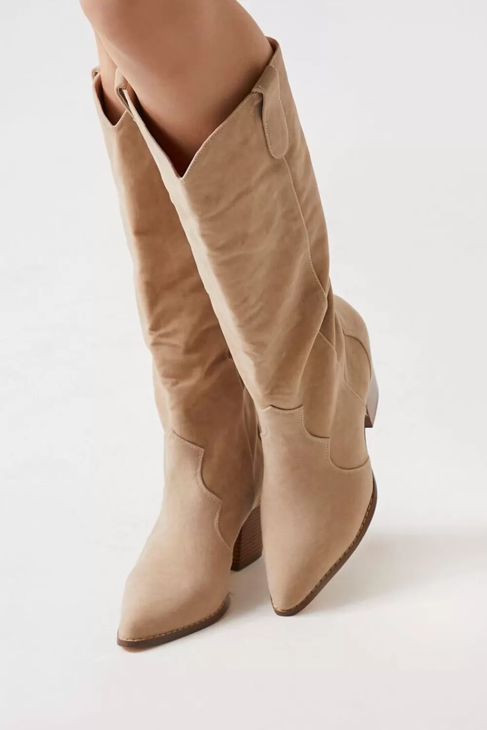 Boots + Booties>Forever 21 Faux Suede Cowboy Boots Cream
