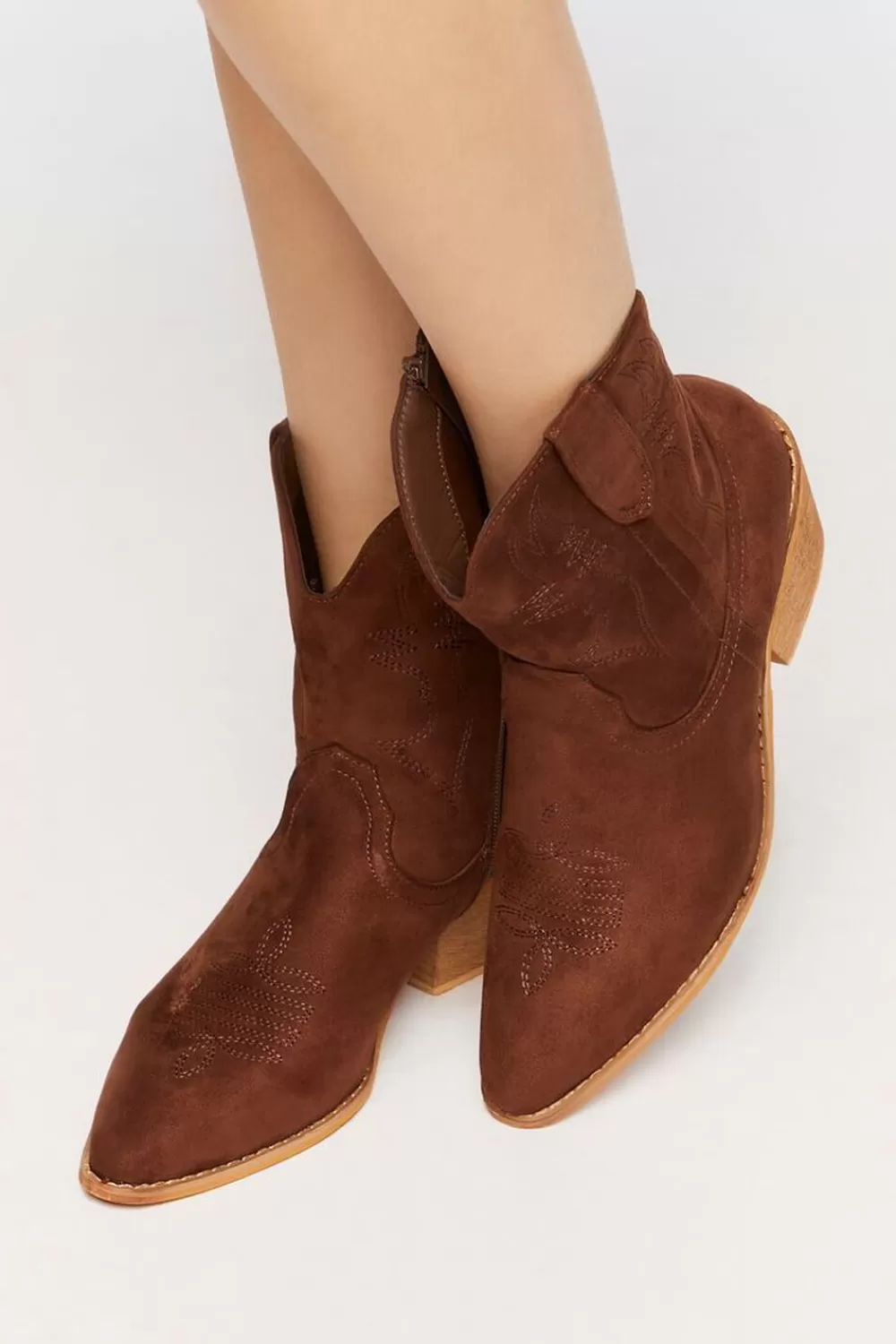 Boots + Booties>Forever 21 Faux Suede Cowboy Boots Brown