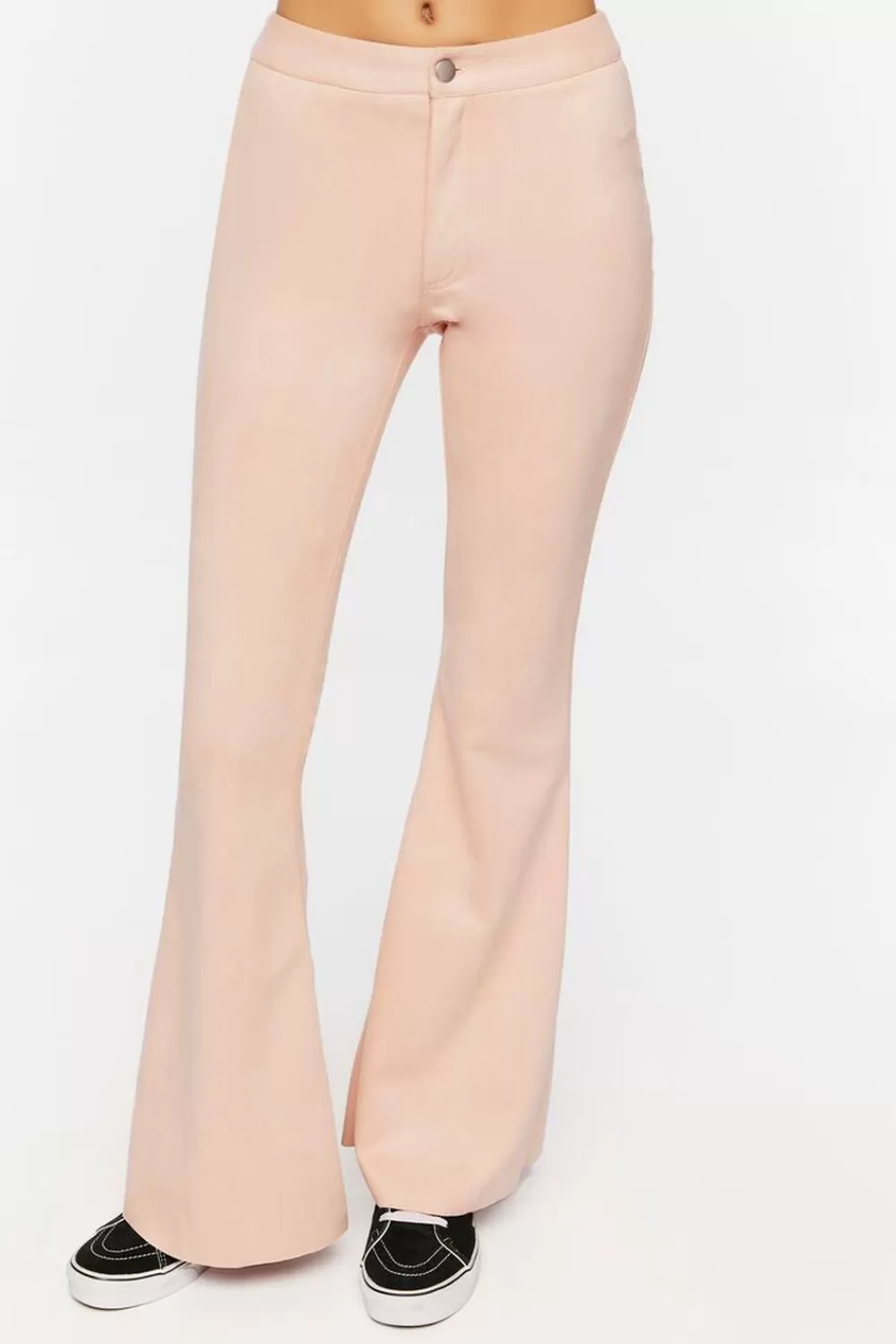 Bottoms>Forever 21 Faux Suede Mid-Rise Flare Pants Dusty Pink