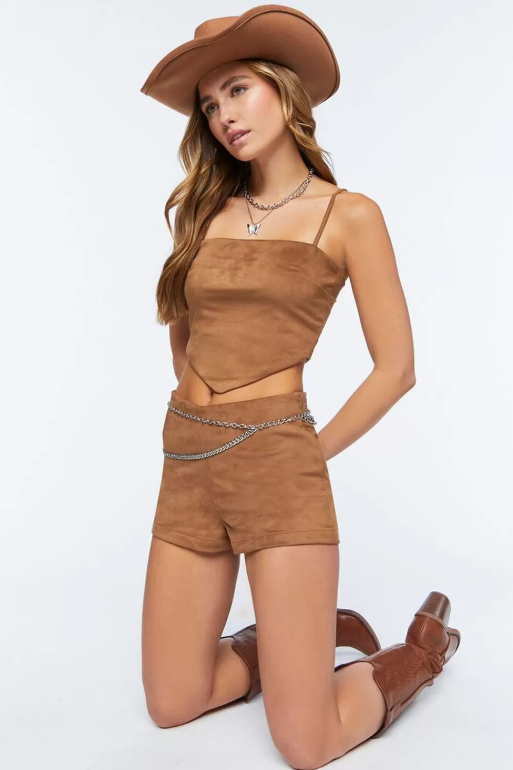 Matching Sets>Forever 21 Faux Suede Shorts Khaki