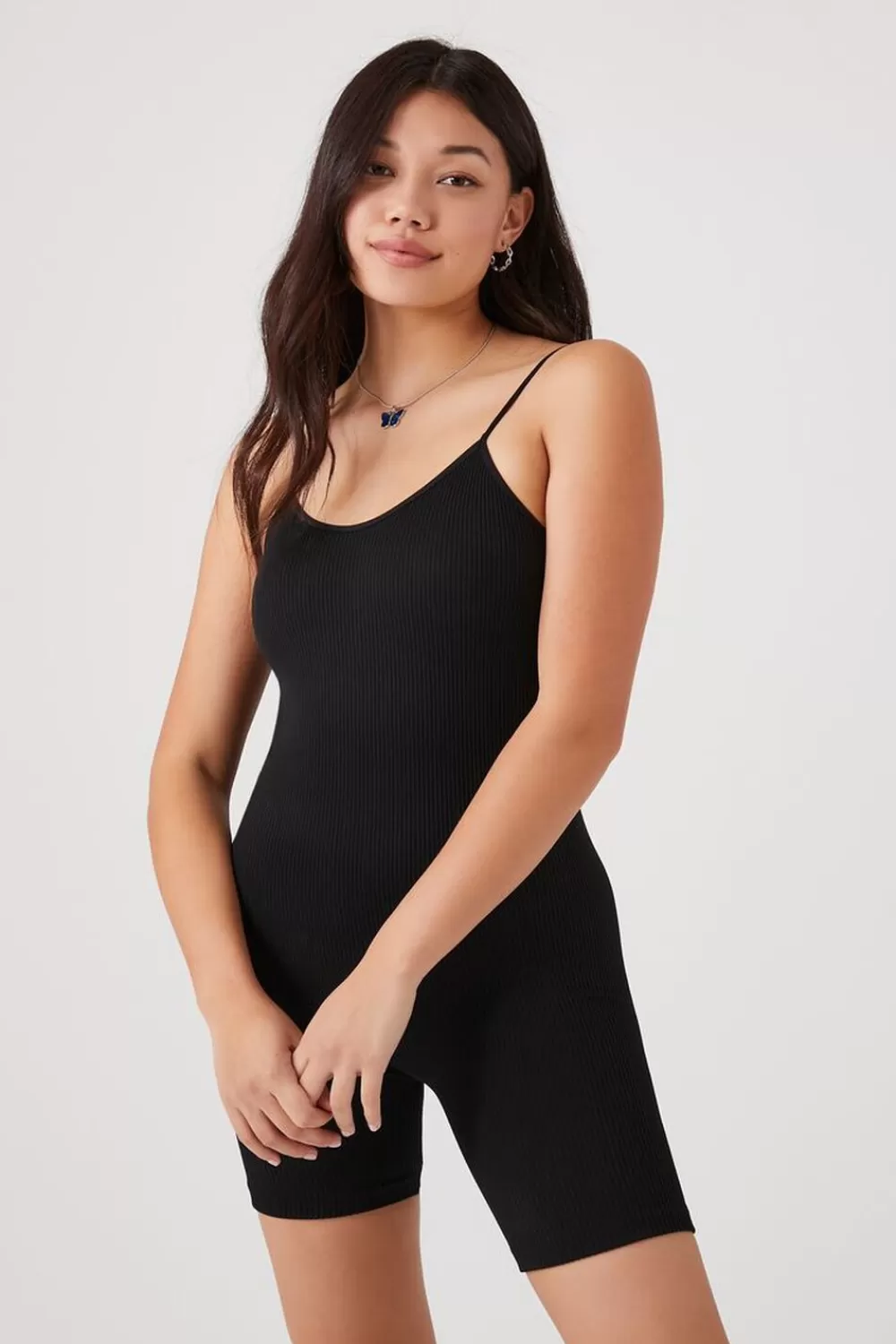 Rompers + Jumpsuits>Forever 21 Fitted Rib-Knit Cami Romper Black