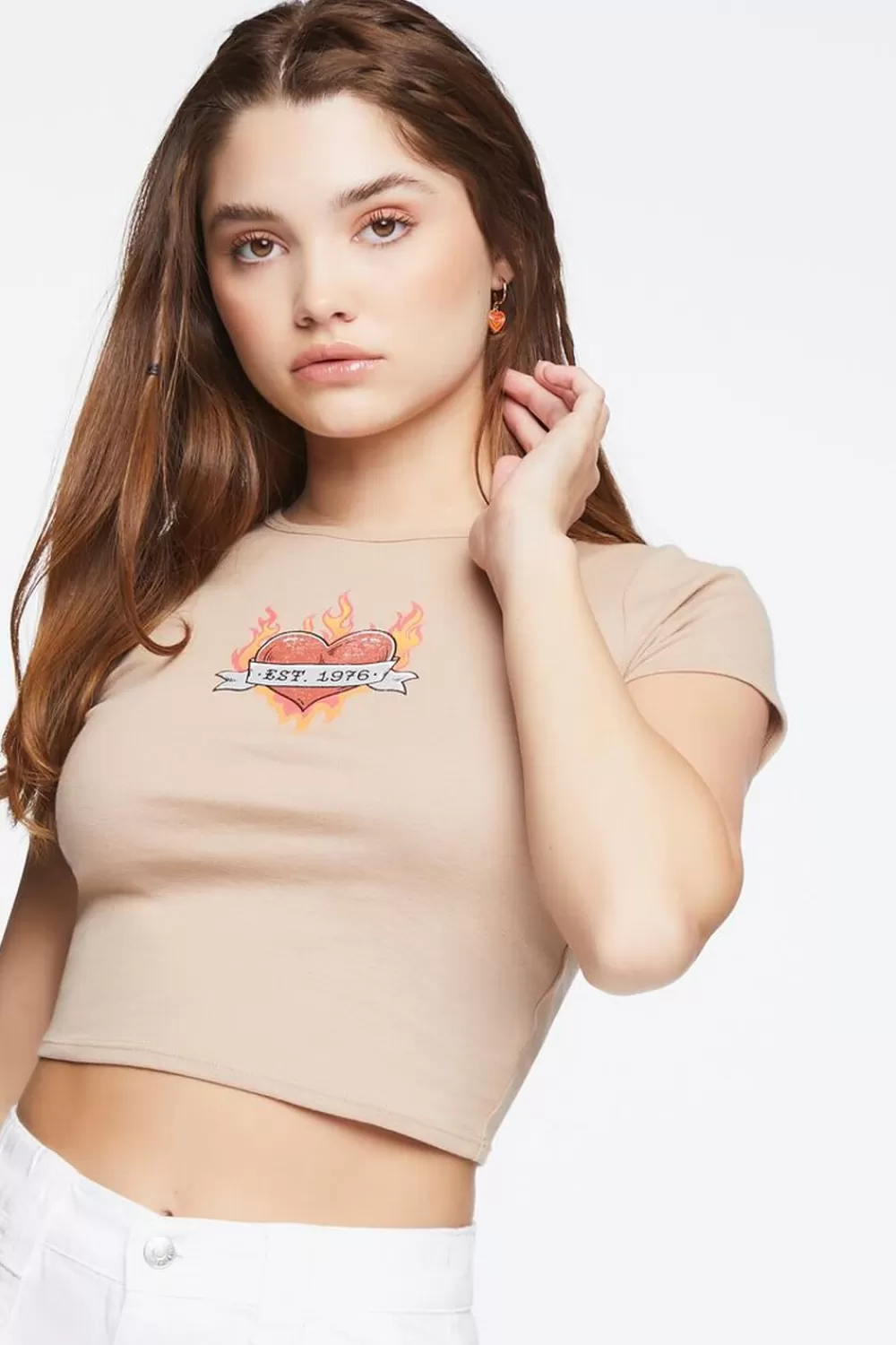 Forever 21 Flaming Heart Graphic Baby Tee | Women Tops