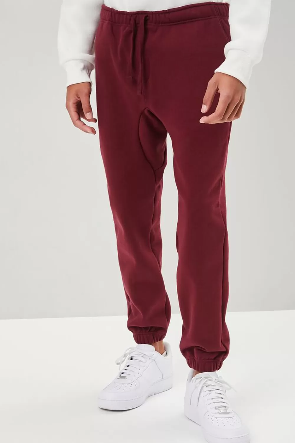 Bottoms>Forever 21 Fleece Drawstring Joggers Burgundy