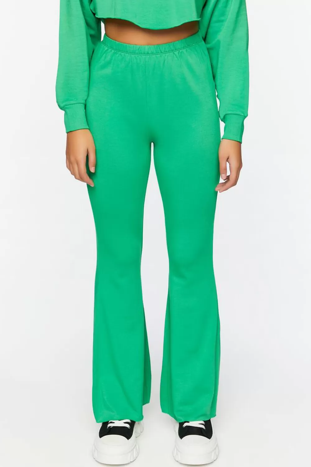 Matching Sets>Forever 21 Fleece Raw-Cut Flare Sweatpants Green