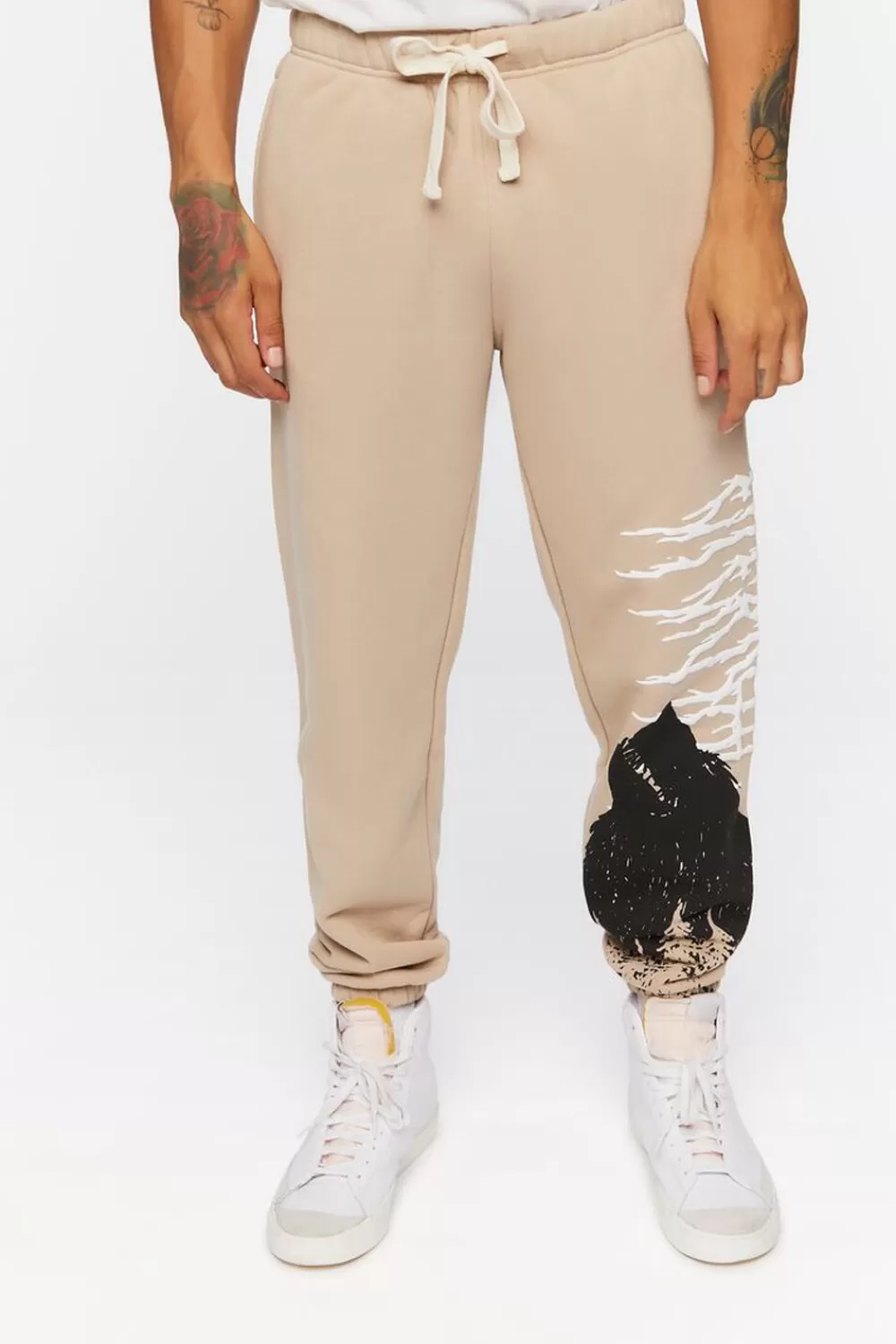 Matching Sets>Forever 21 Fleece Wolf Graphic Joggers Taupe/Multi
