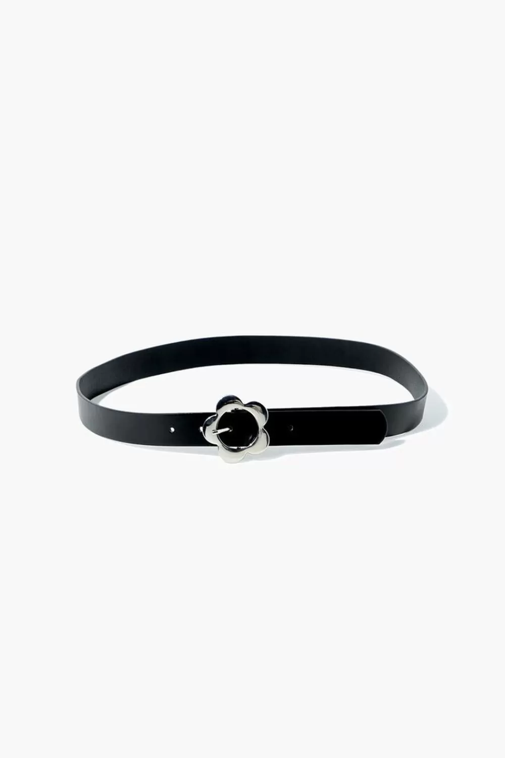 Belts>Forever 21 Floral Buckle Faux Leather Belt Black/Silver