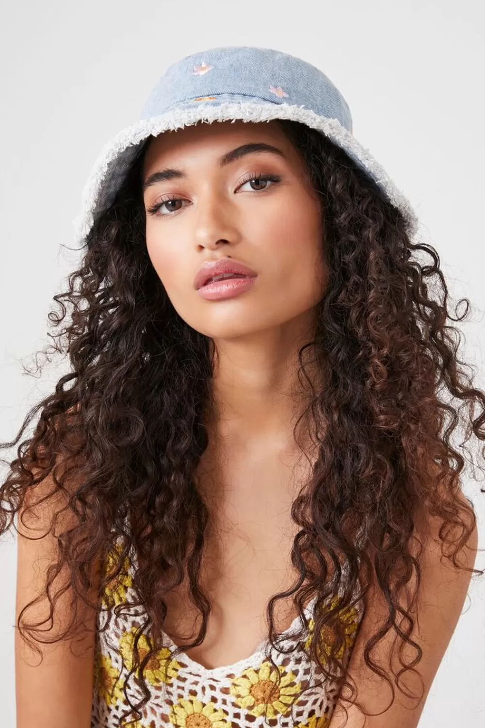 Hats + Beanies>Forever 21 Floral Embroidered Bucket Hat Blue/Multi