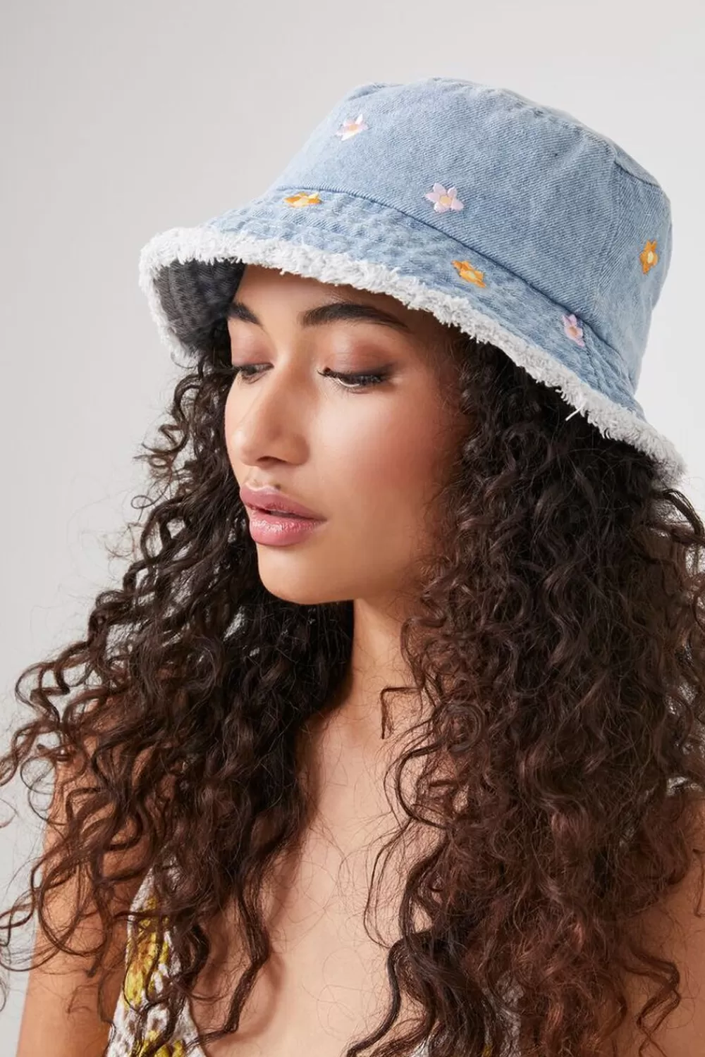 Hats + Beanies>Forever 21 Floral Embroidered Bucket Hat Blue/Multi