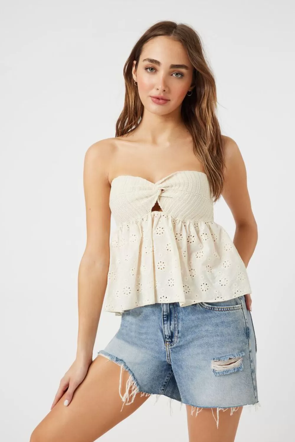 Forever 21 Floral Eyelet Twisted Strapless Top | Women Tops