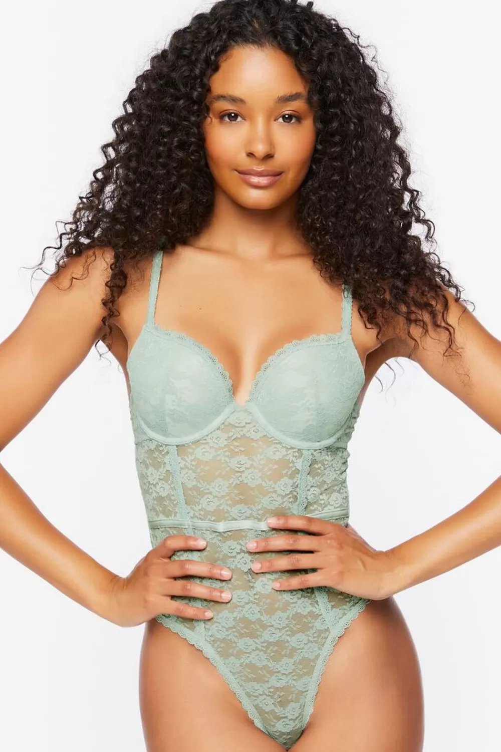 Forever 21 Floral Lace Mesh Lingerie Bodysuit | Women Tops