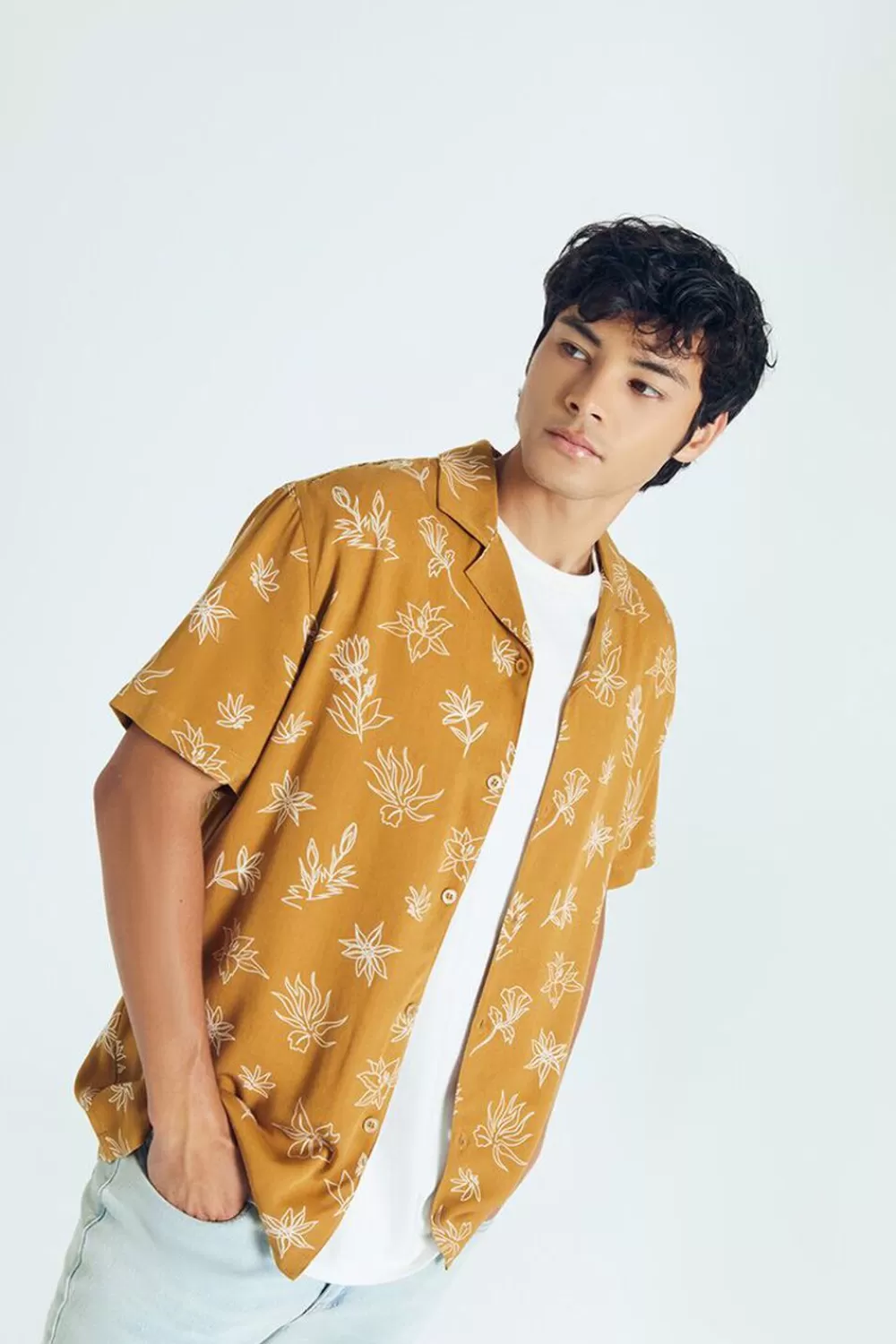 Shirts>Forever 21 Floral Line Art Graphic Shirt Light Brown/Cream