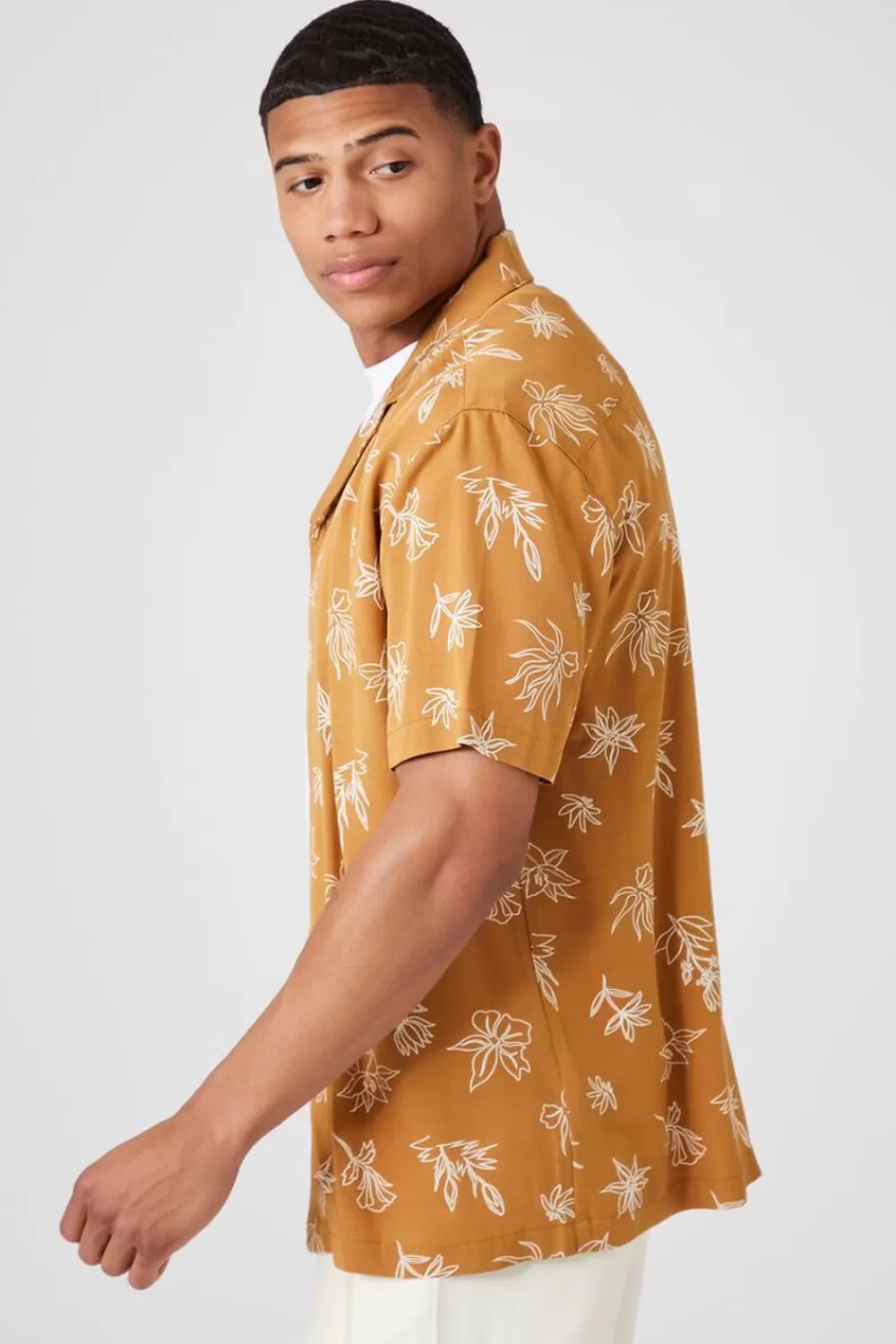 Shirts>Forever 21 Floral Line Art Graphic Shirt Light Brown/Cream