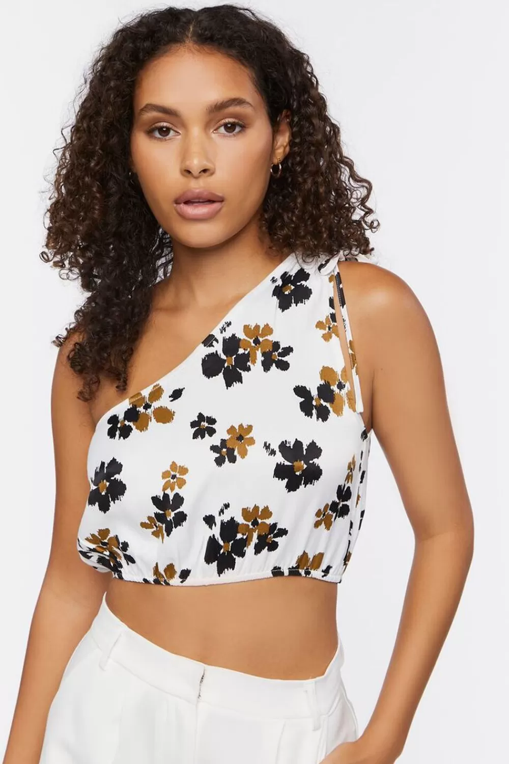 Forever 21 Floral One-Shoulder Crop Top | Women Tops