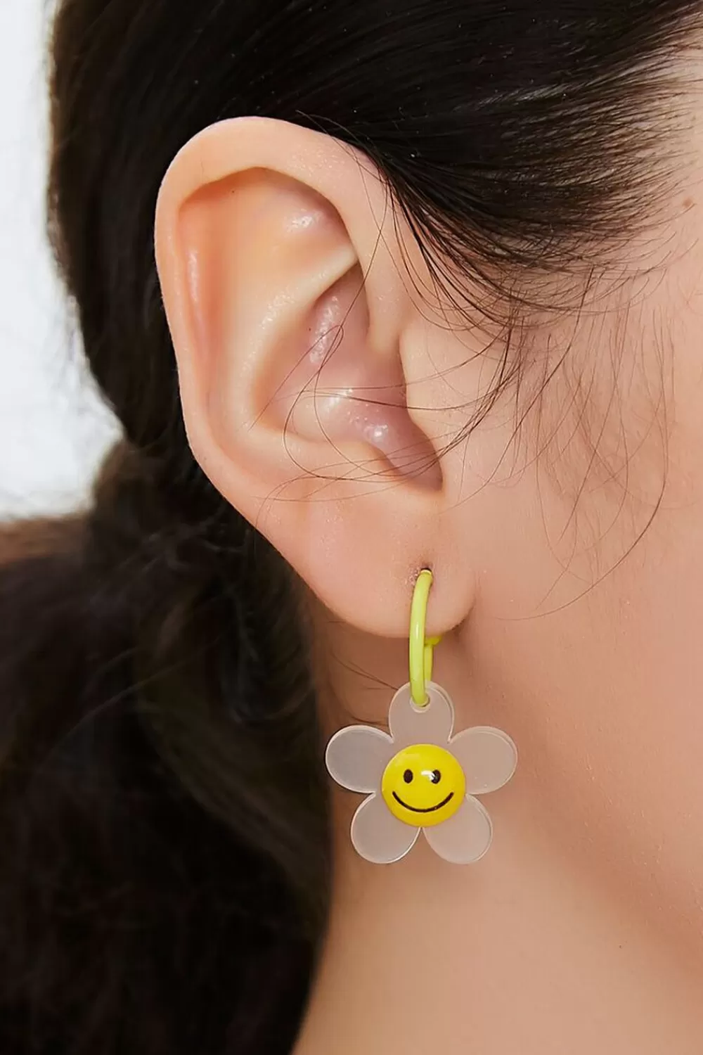 Earrings>Forever 21 Floral Open-End Hoop Earrings Yellow