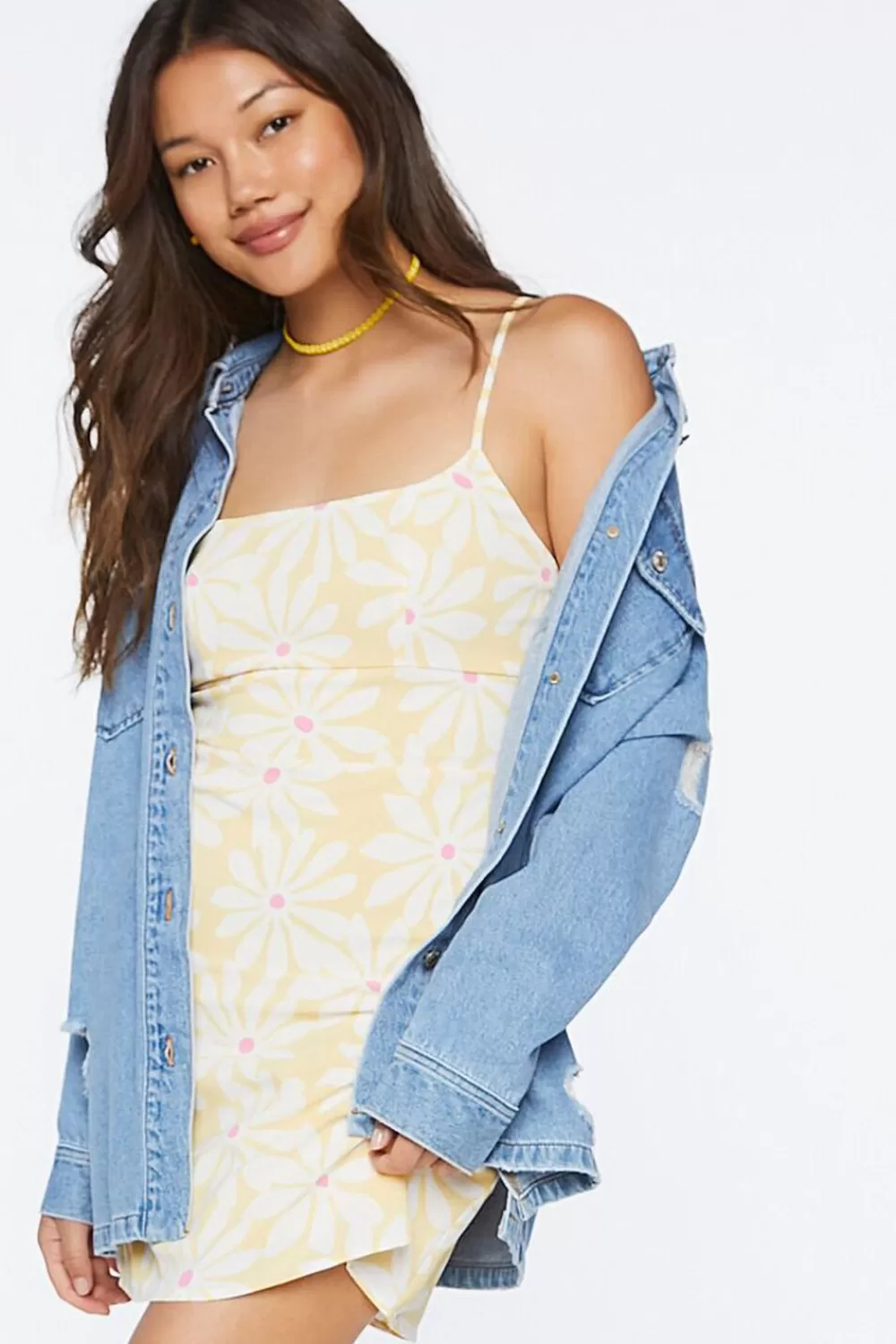 Dresses>Forever 21 Floral Print Cami Mini Dress Yellow/Multi