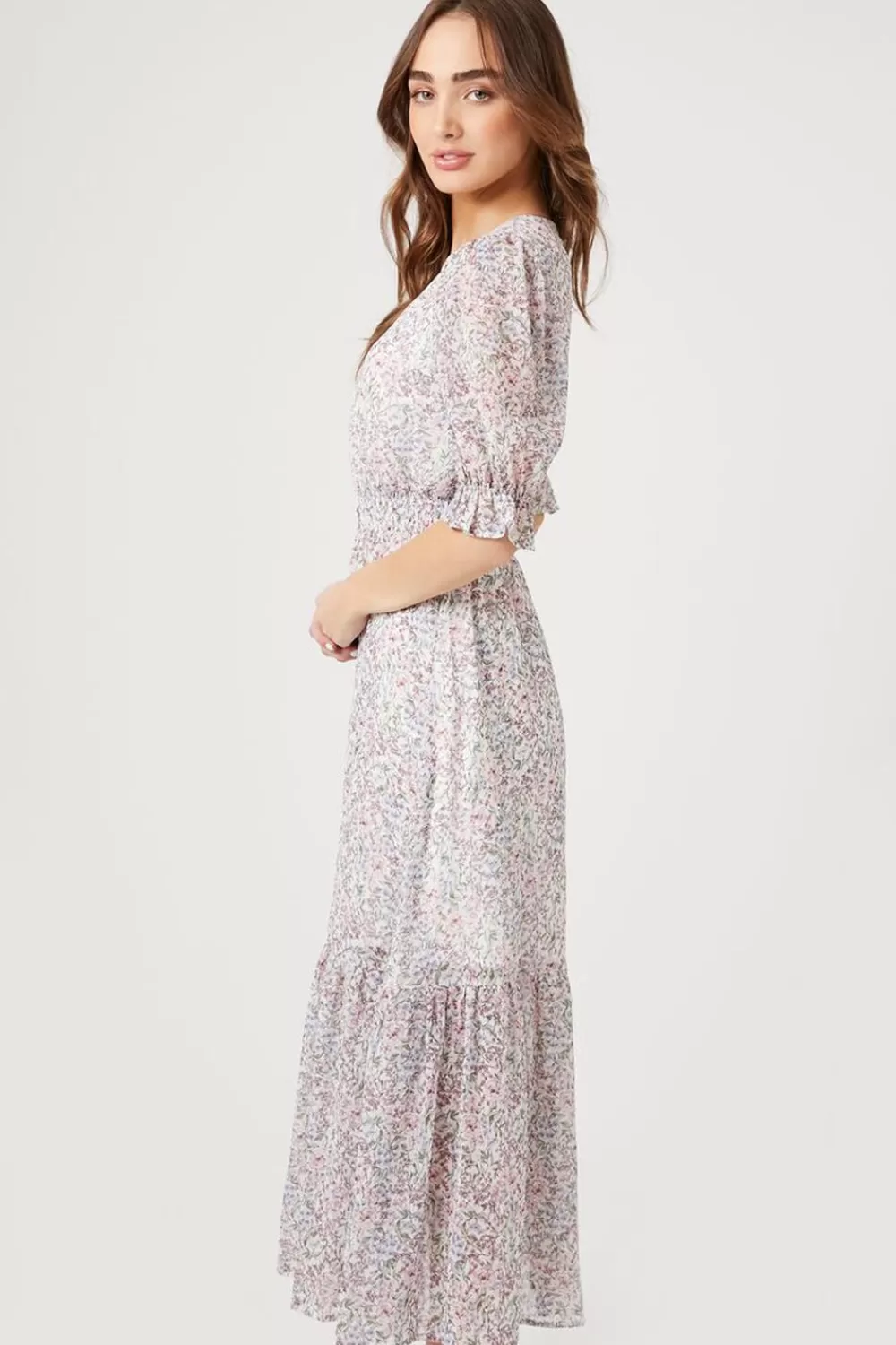 Forever 21 Floral Print Chiffon Midi Dress | Women Dresses