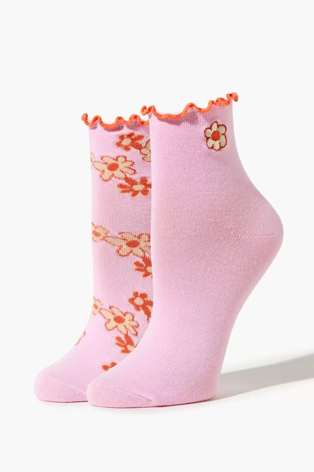 Socks + Tights>Forever 21 Floral Print Crew Sock Set - 2 Pack Pink/Multi