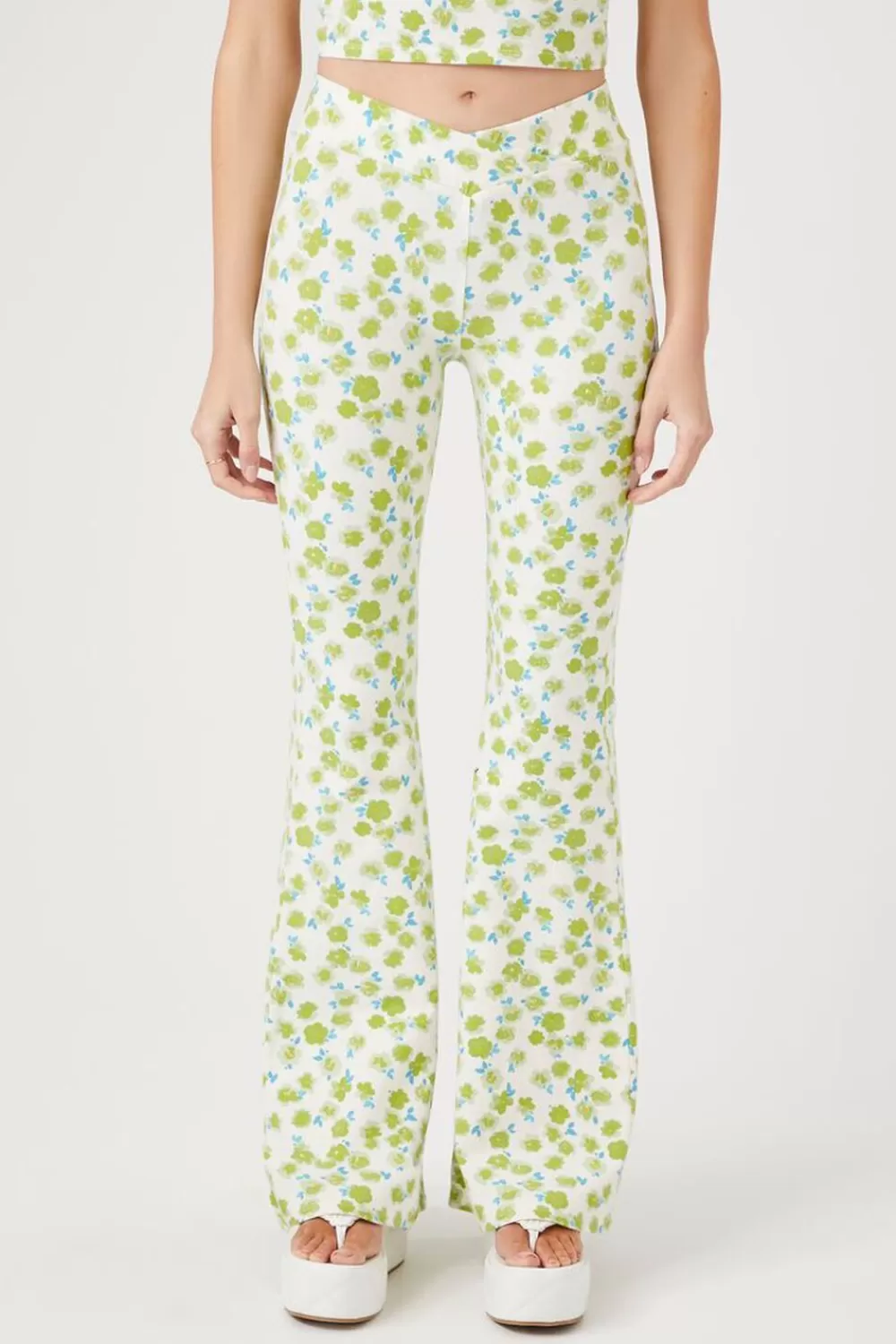 Matching Sets>Forever 21 Floral Print Flare Pants Blue/Green