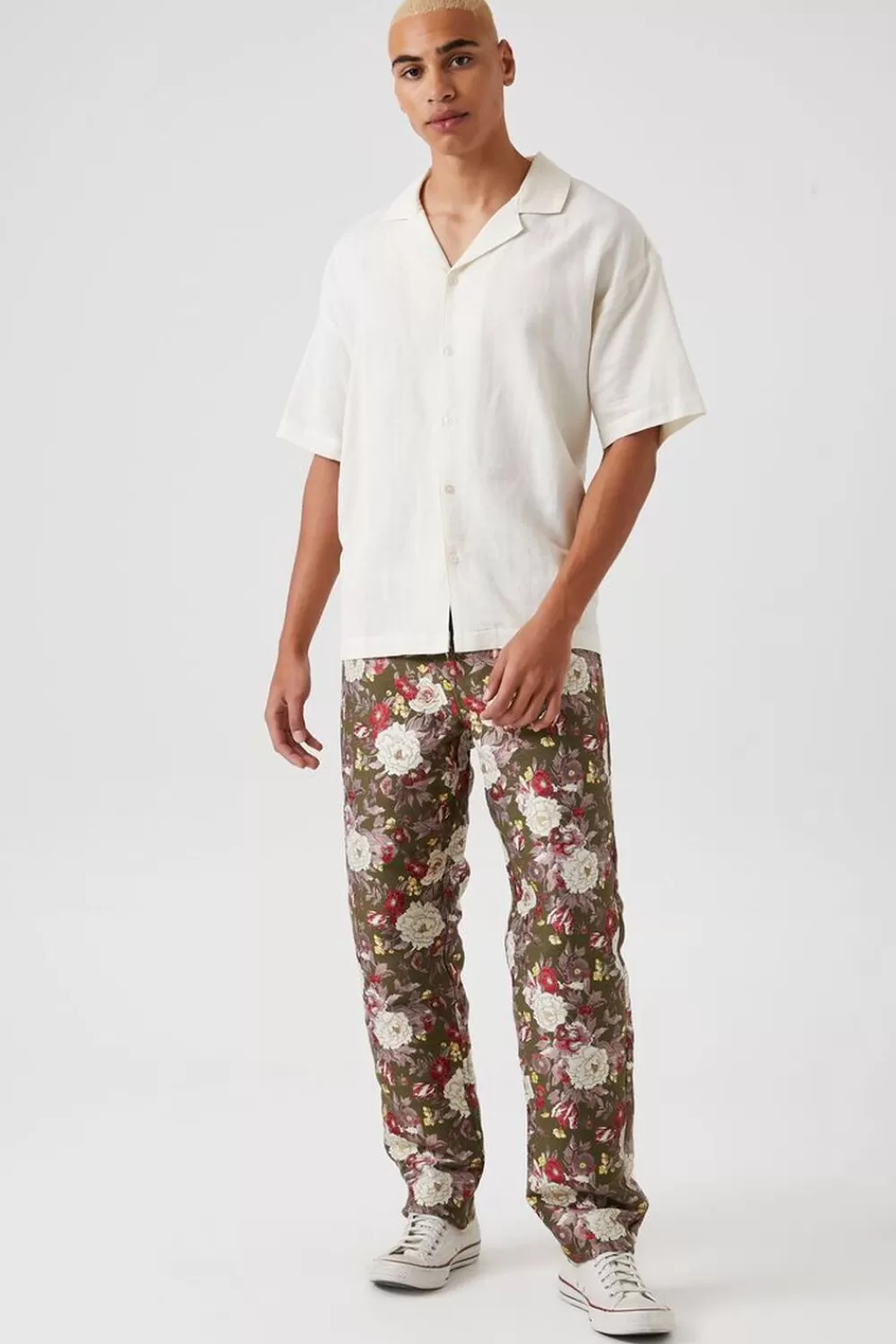 Bottoms>Forever 21 Floral Print Jacquard Pants Olive/Multi