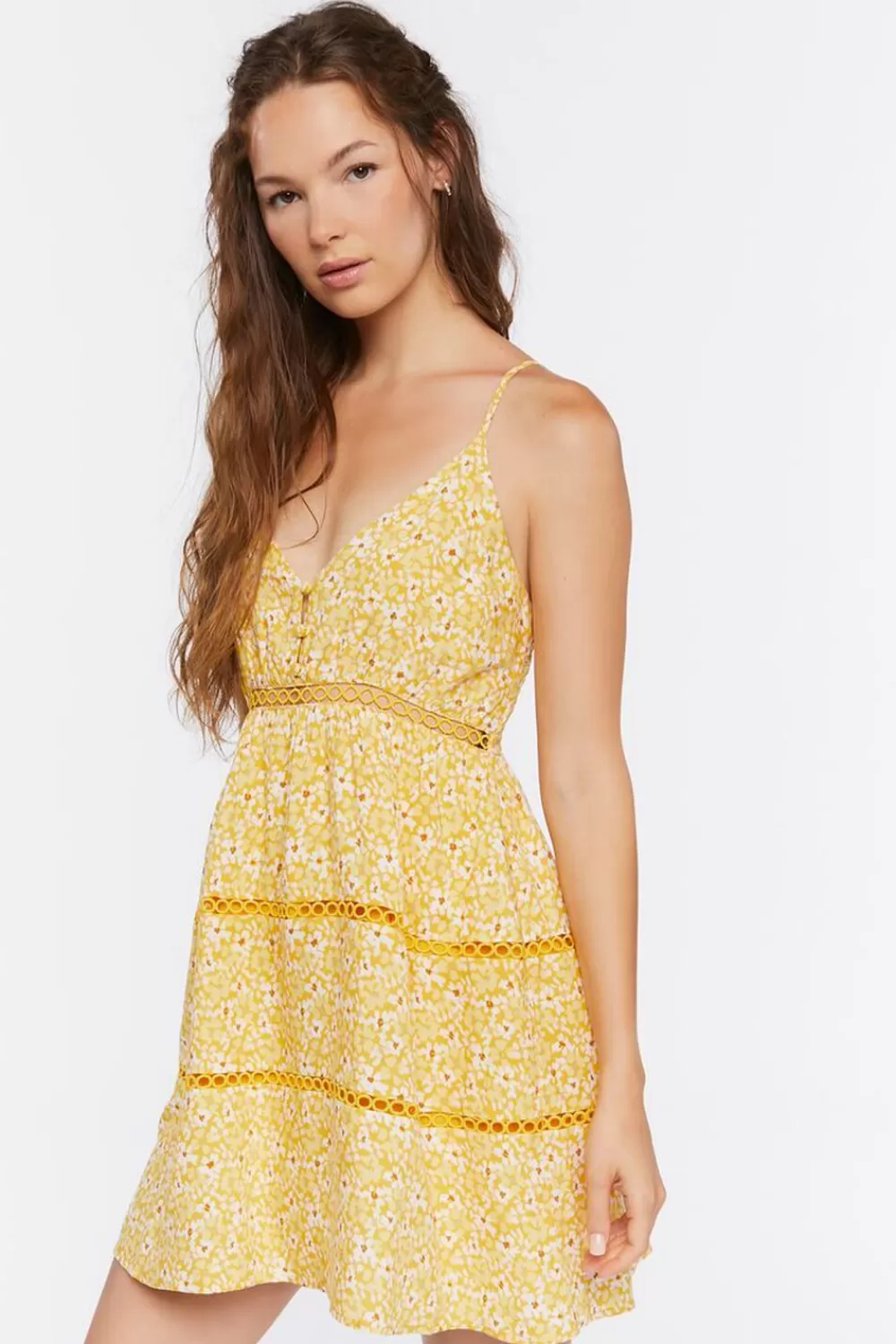 Dresses>Forever 21 Floral Print Mini Dress Yellow/Multi