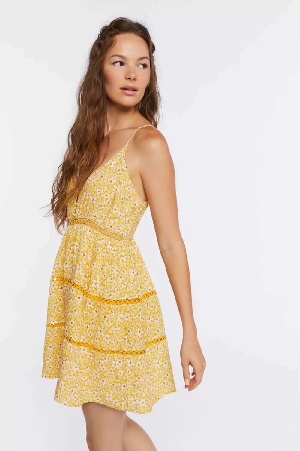 Dresses>Forever 21 Floral Print Mini Dress Yellow/Multi