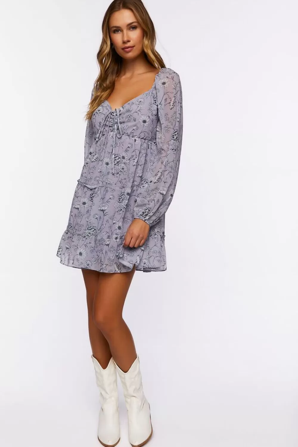 Forever 21 Floral Print Peasant-Sleeve Mini Dress | Women Dresses