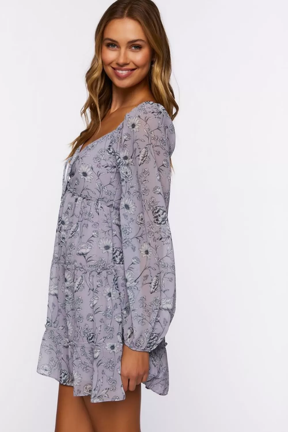 Forever 21 Floral Print Peasant-Sleeve Mini Dress | Women Dresses