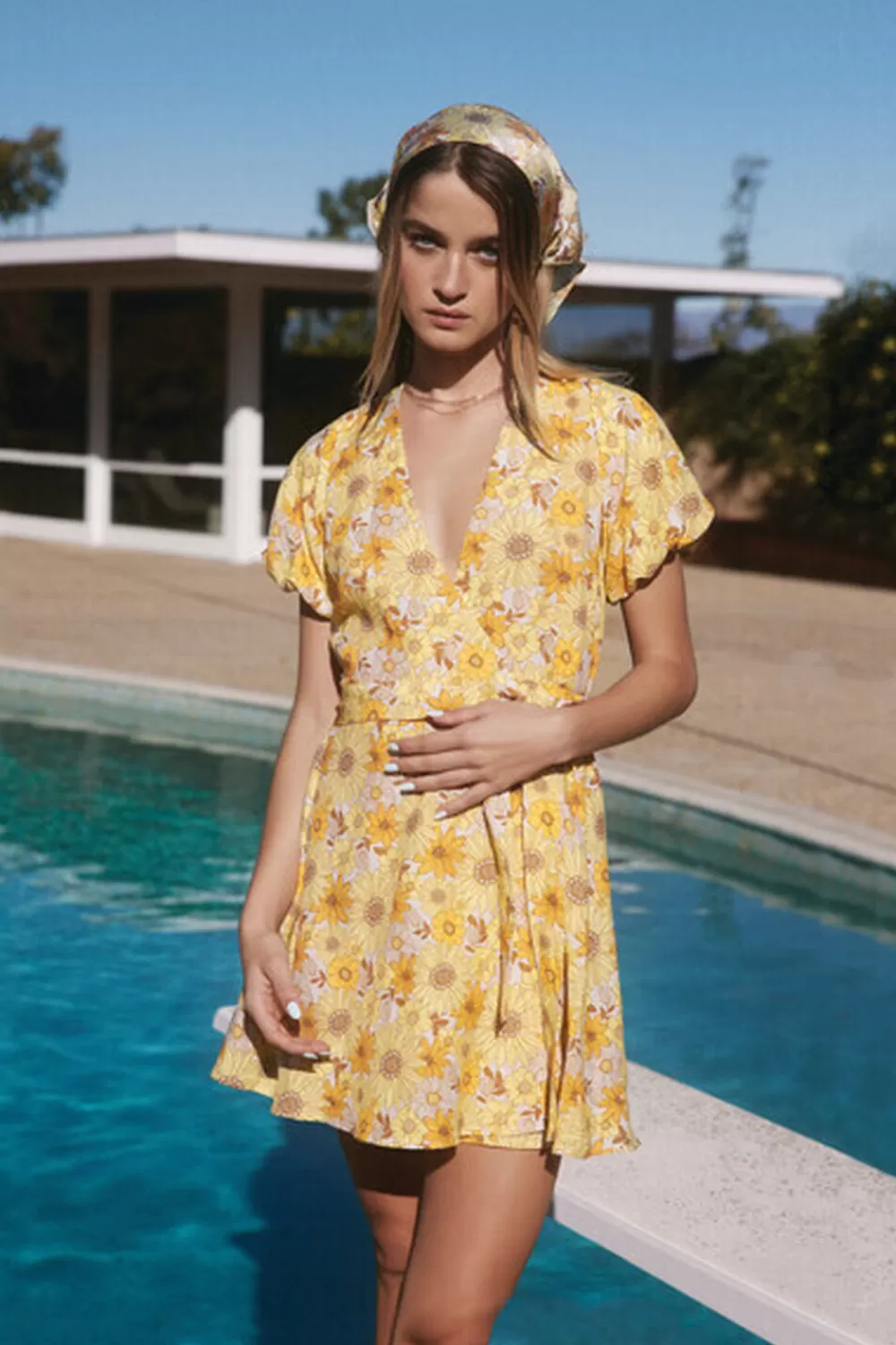 Dresses>Forever 21 Floral Print Puff-Sleeve Dress Yellow/Multi